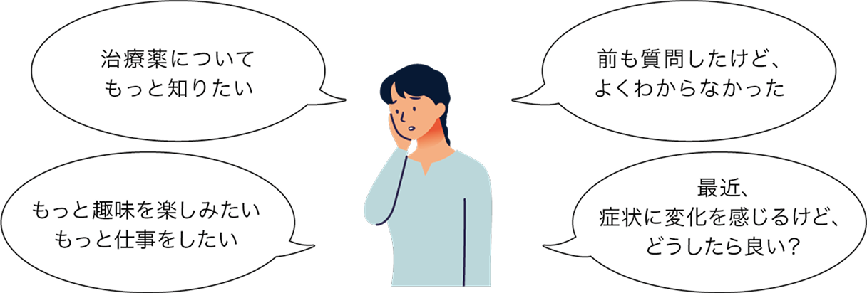 ⼼配なことや困っていることがあれば遠慮せずに質問し、前向きに治療を受けましょう。