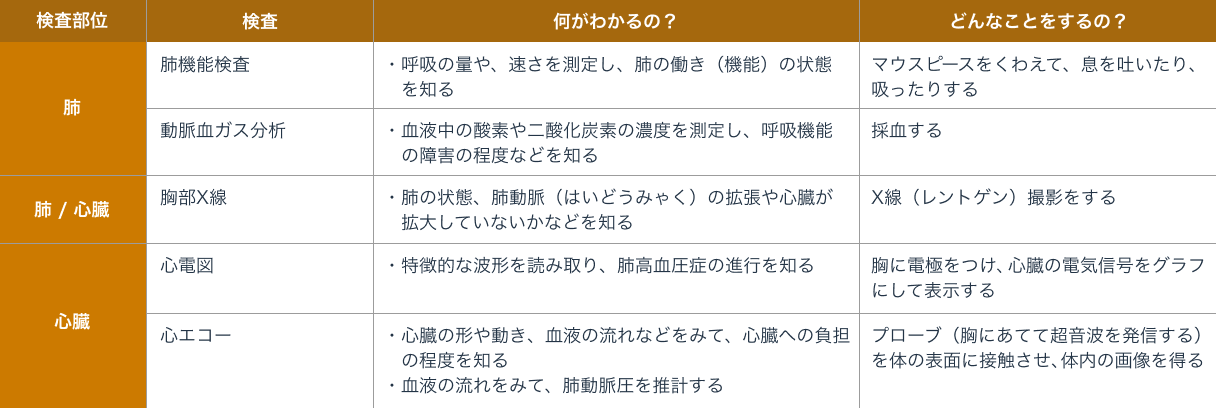 肺⾼⾎圧症かどうかを探る検査