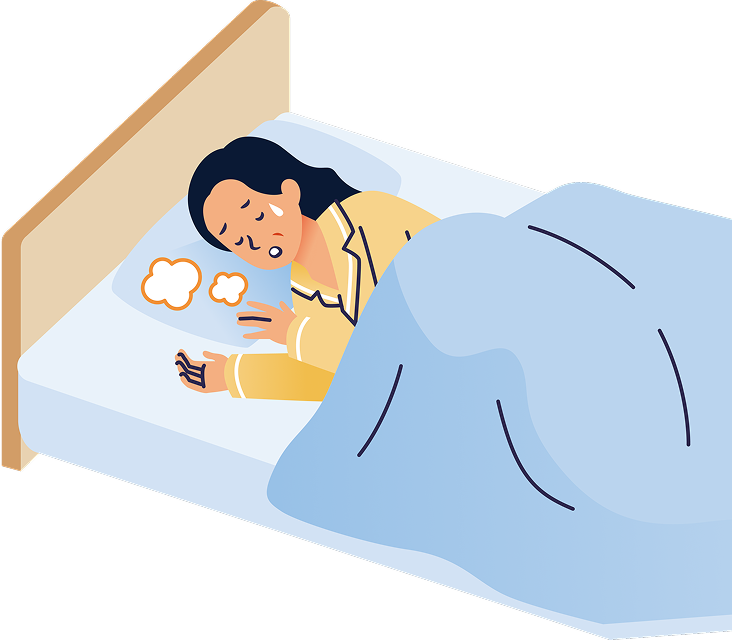 横になって息苦しそうな女性のイラスト