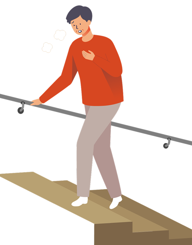 階段を上っていて息苦しそうな男性のイラスト